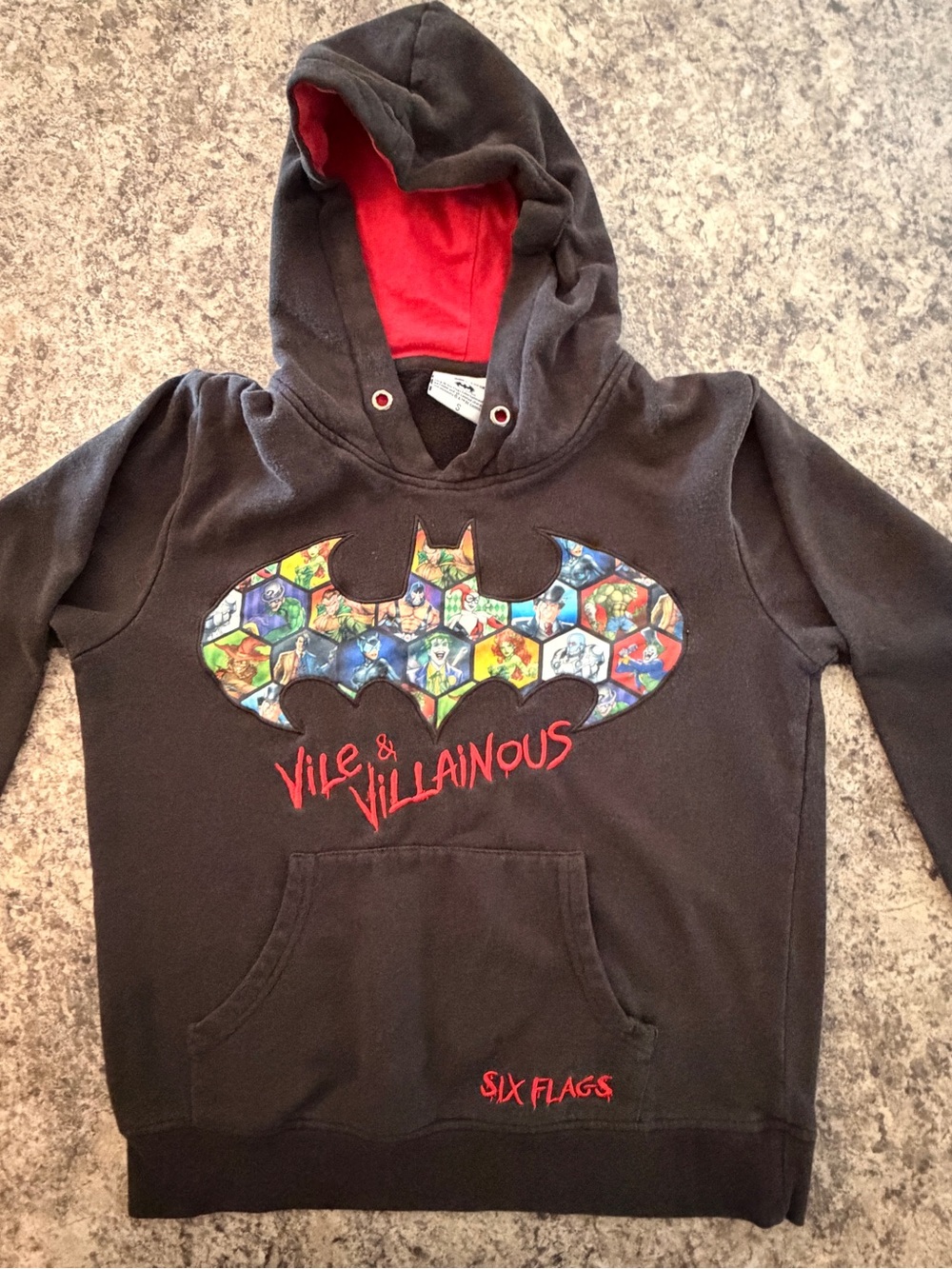 Six Flags Batman Youth Small Hoodie Vile Villainous DC Comics Black Pullover